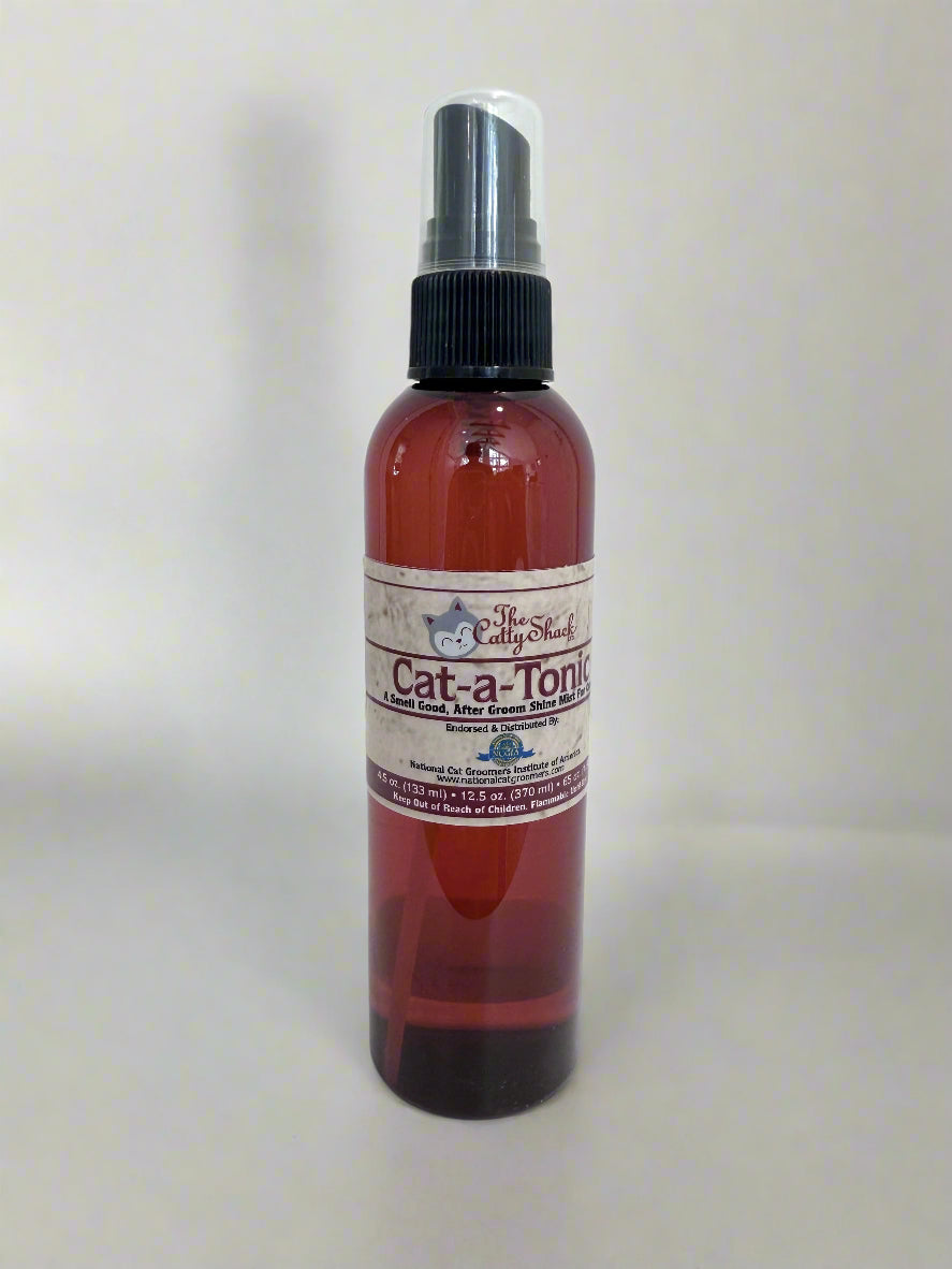 Bottle of 'Cat-a-Tonic' on a white background