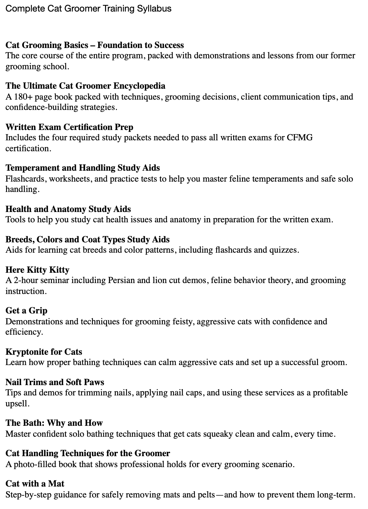 Complete Cat Groomer Training Syllabus