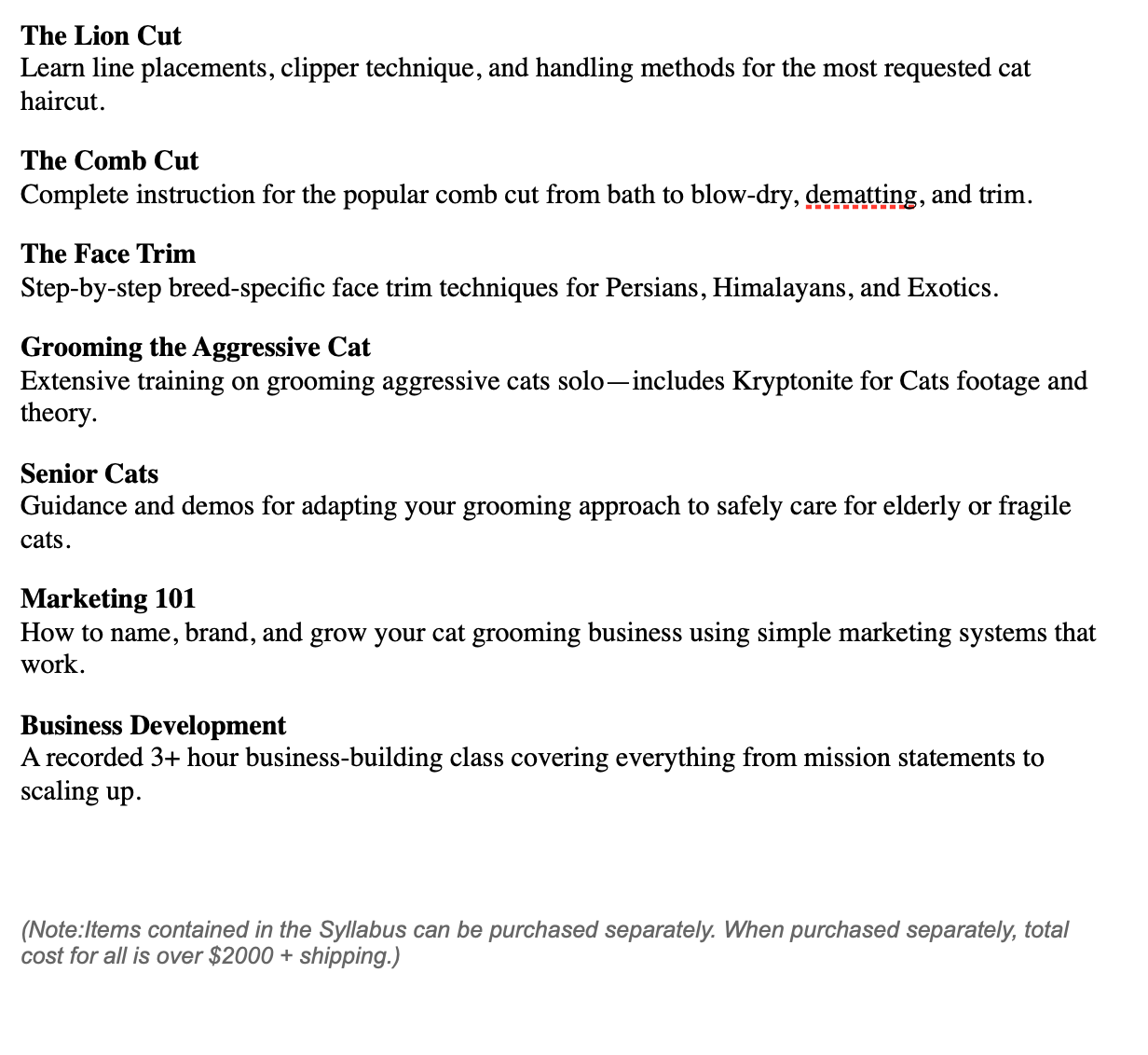 Complete Cat Groomer Training Syllabus